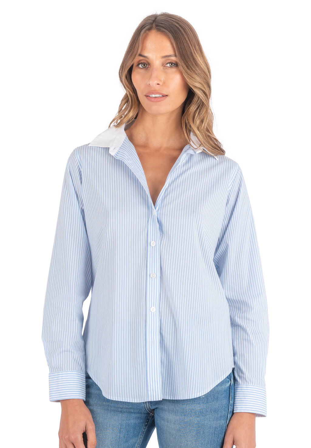 Riga Sky and White Stripes Classic Fit Poplin Cotton Shirt