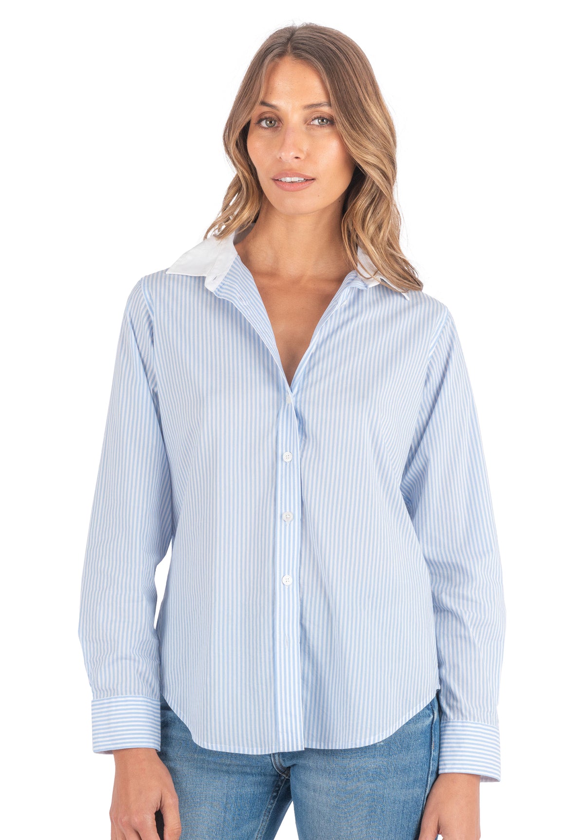 Riga Sky and White Stripes Classic Fit Poplin Cotton Shirt