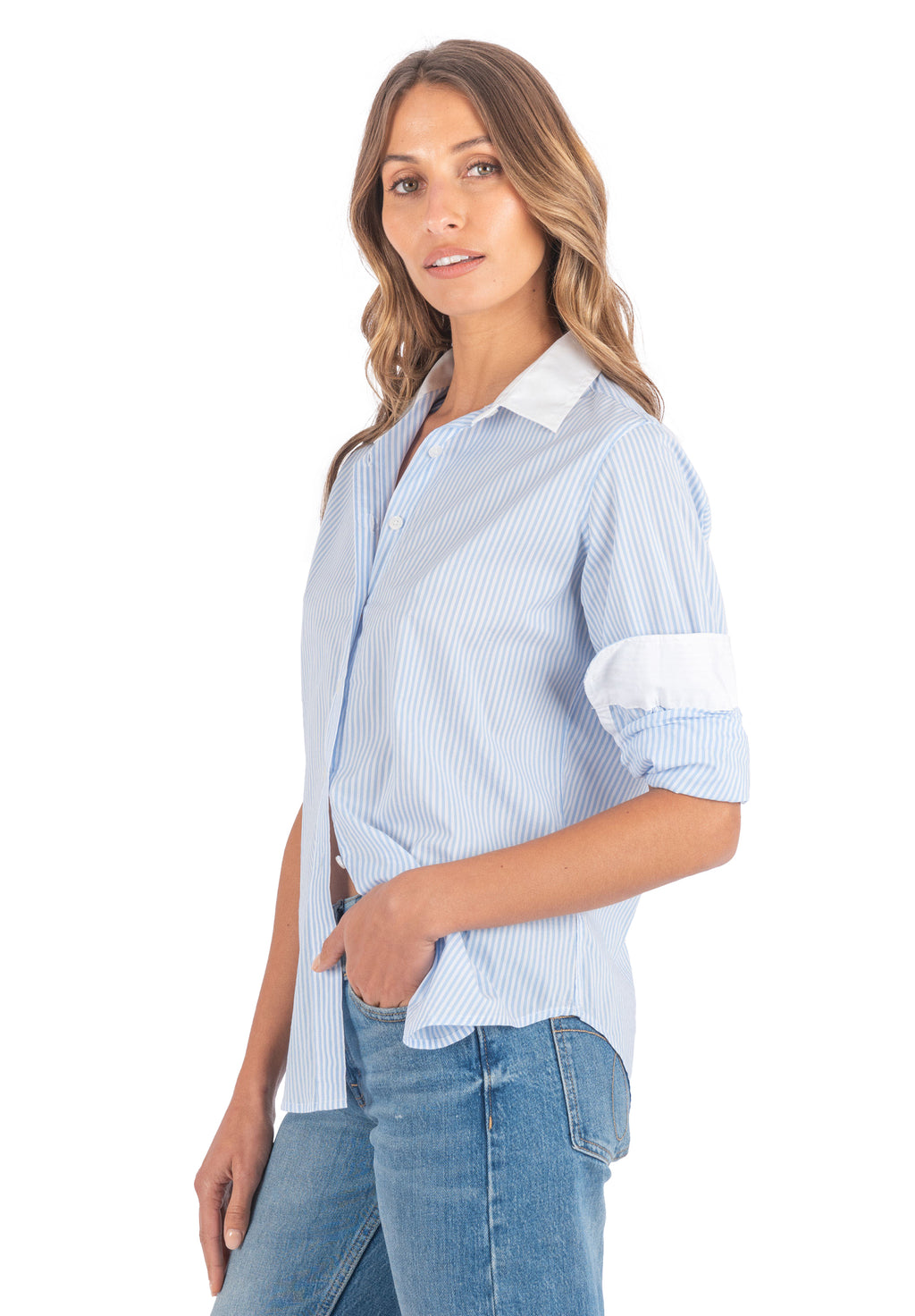 Riga Sky and White Stripes Classic Fit Poplin Cotton Shirt