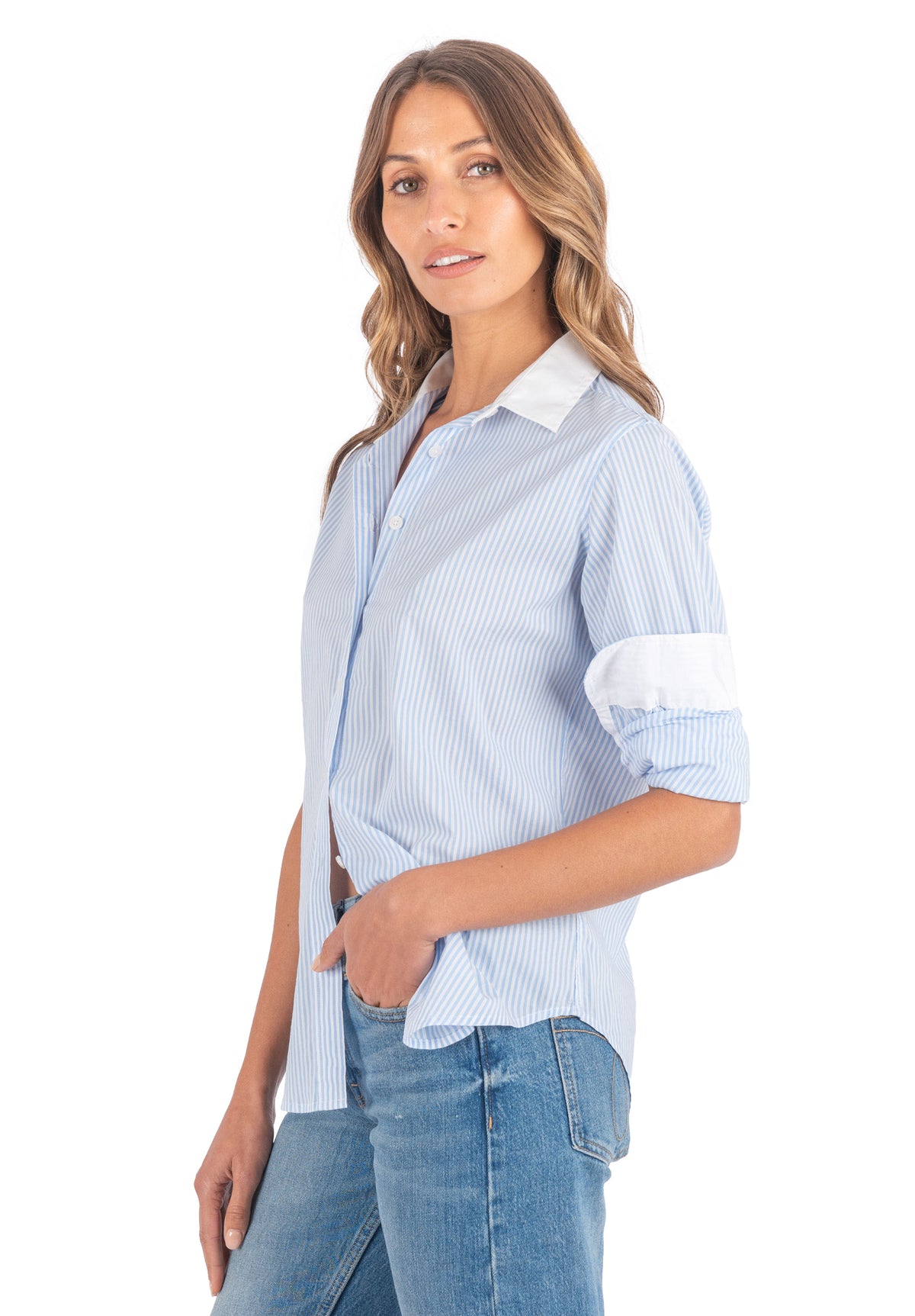 Riga Sky and White Stripes Classic Fit Poplin Cotton Shirt