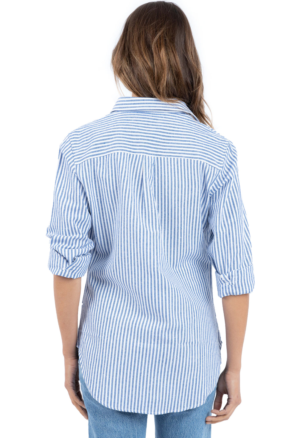 Rina Navy Blue, Pin Striped Linen Shirt