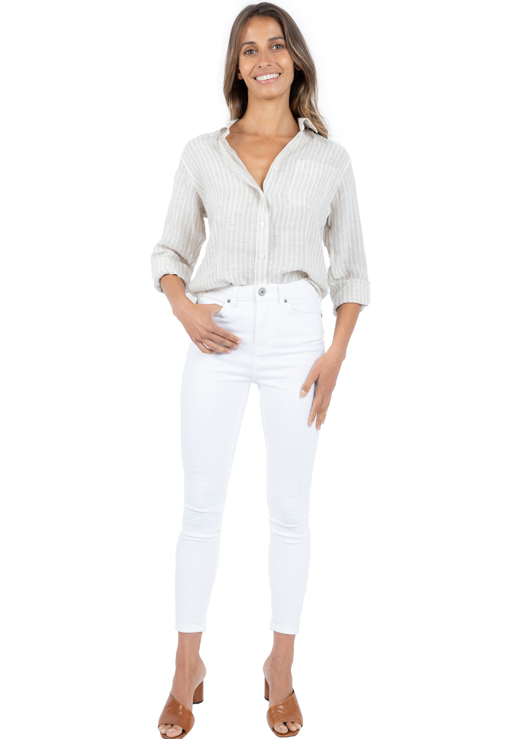 Rina Beige, Striped Linen Shirt