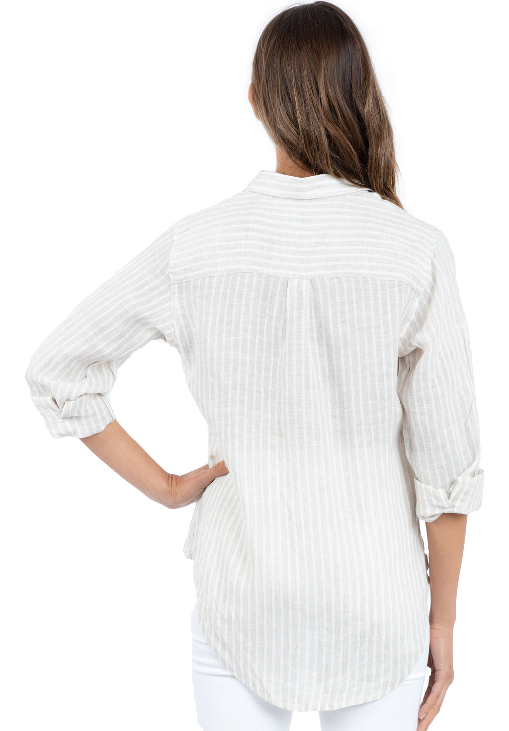 Rina Beige, Striped Linen Shirt