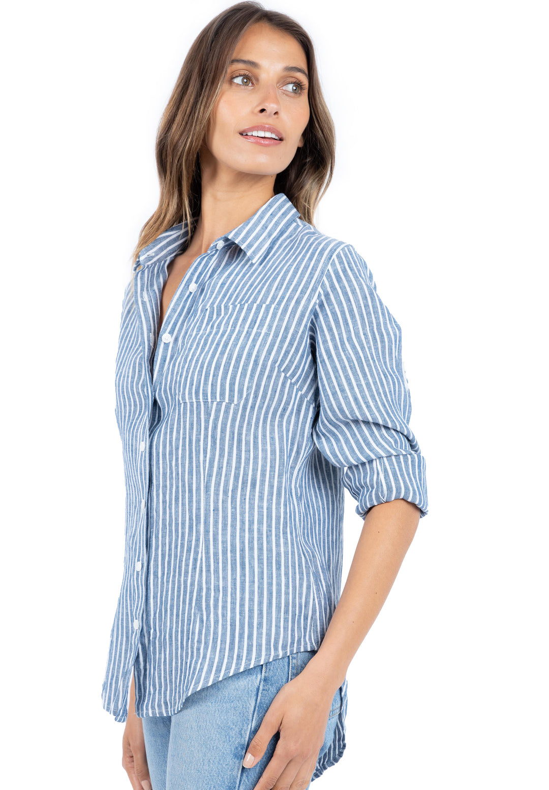Rina Indigo Blue, Striped Linen Shirt