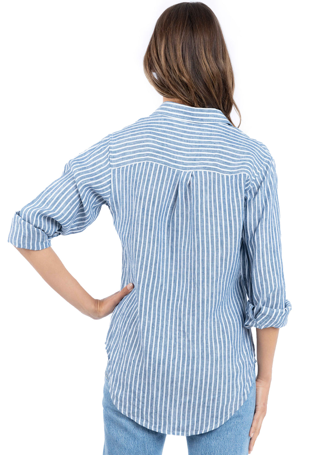 Rina Indigo Blue, Striped Linen Shirt