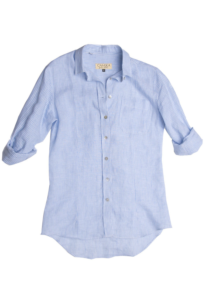 Rina Azure, Pin Striped Linen Shirt