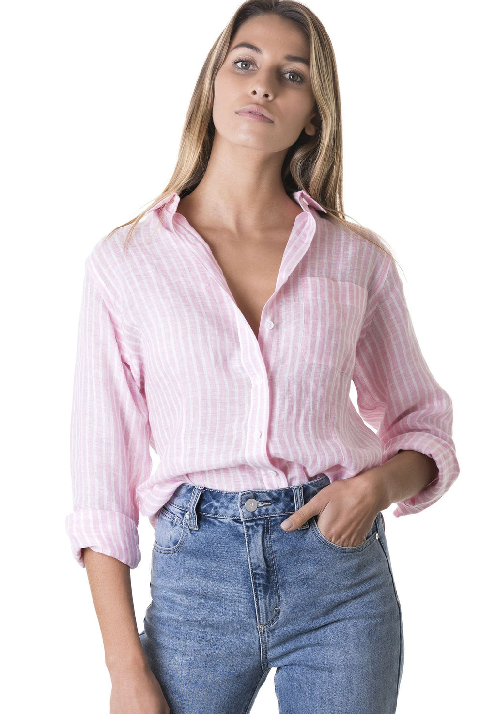 Rina Pink, Striped Linen Shirt