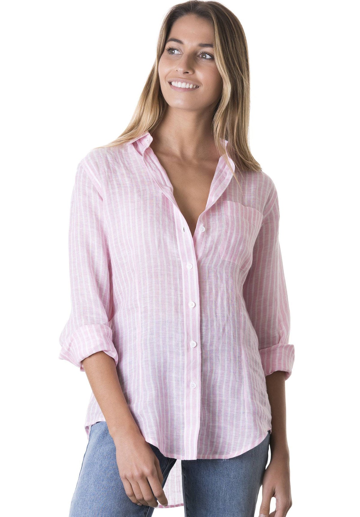 Rina Pink, Striped Linen Shirt