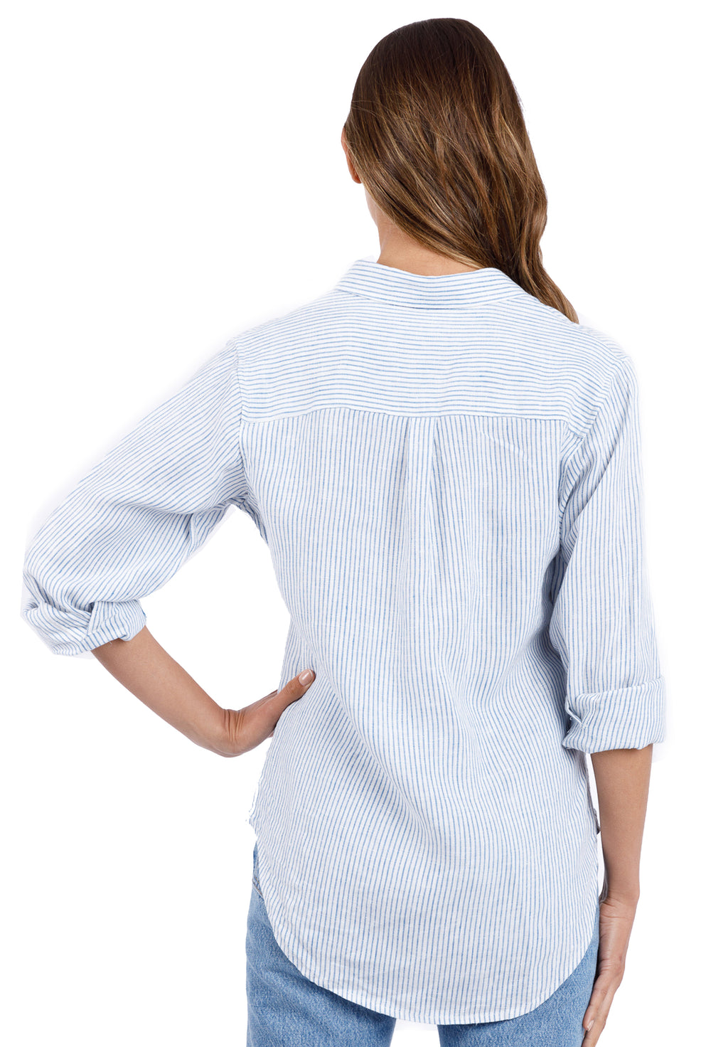 Rina Light Blue, Striped Linen Shirt