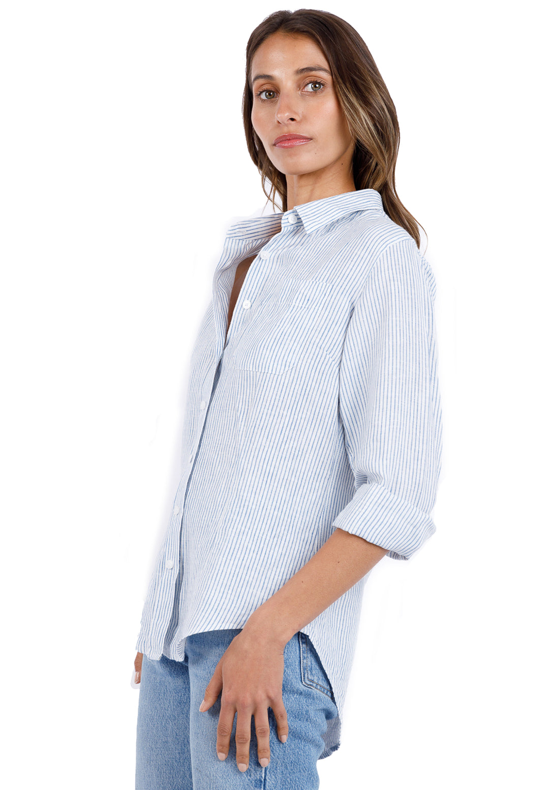 Rina Light Blue, Striped Linen Shirt