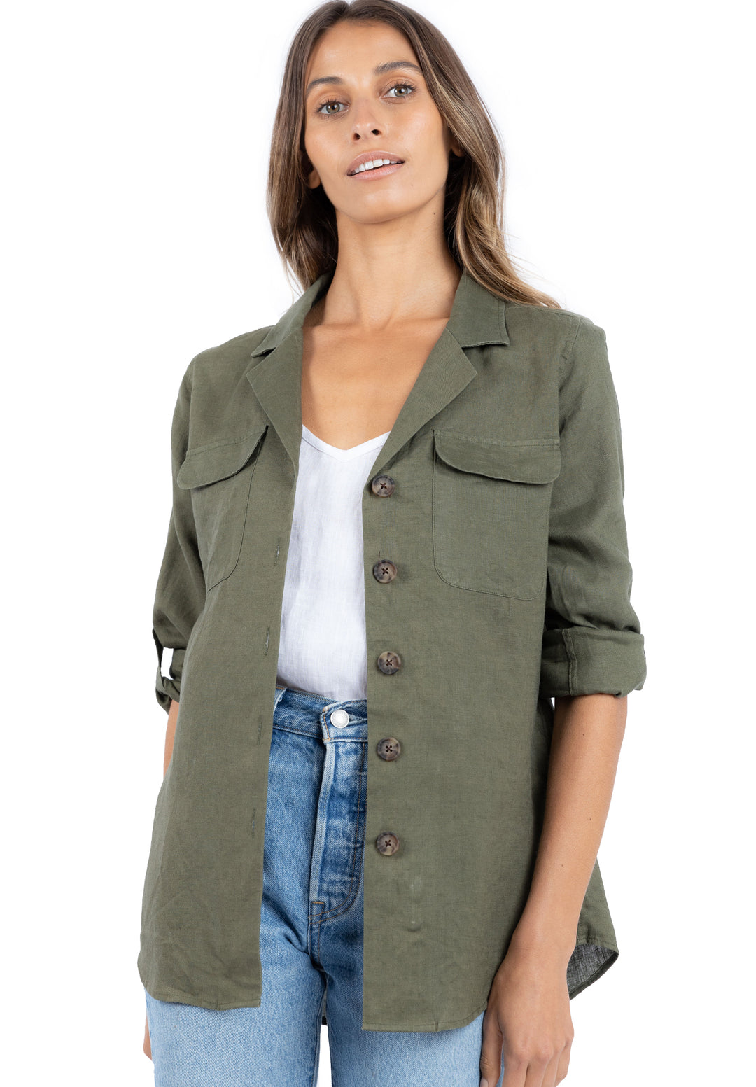 Revere Green, Relaxed Linen Shirt