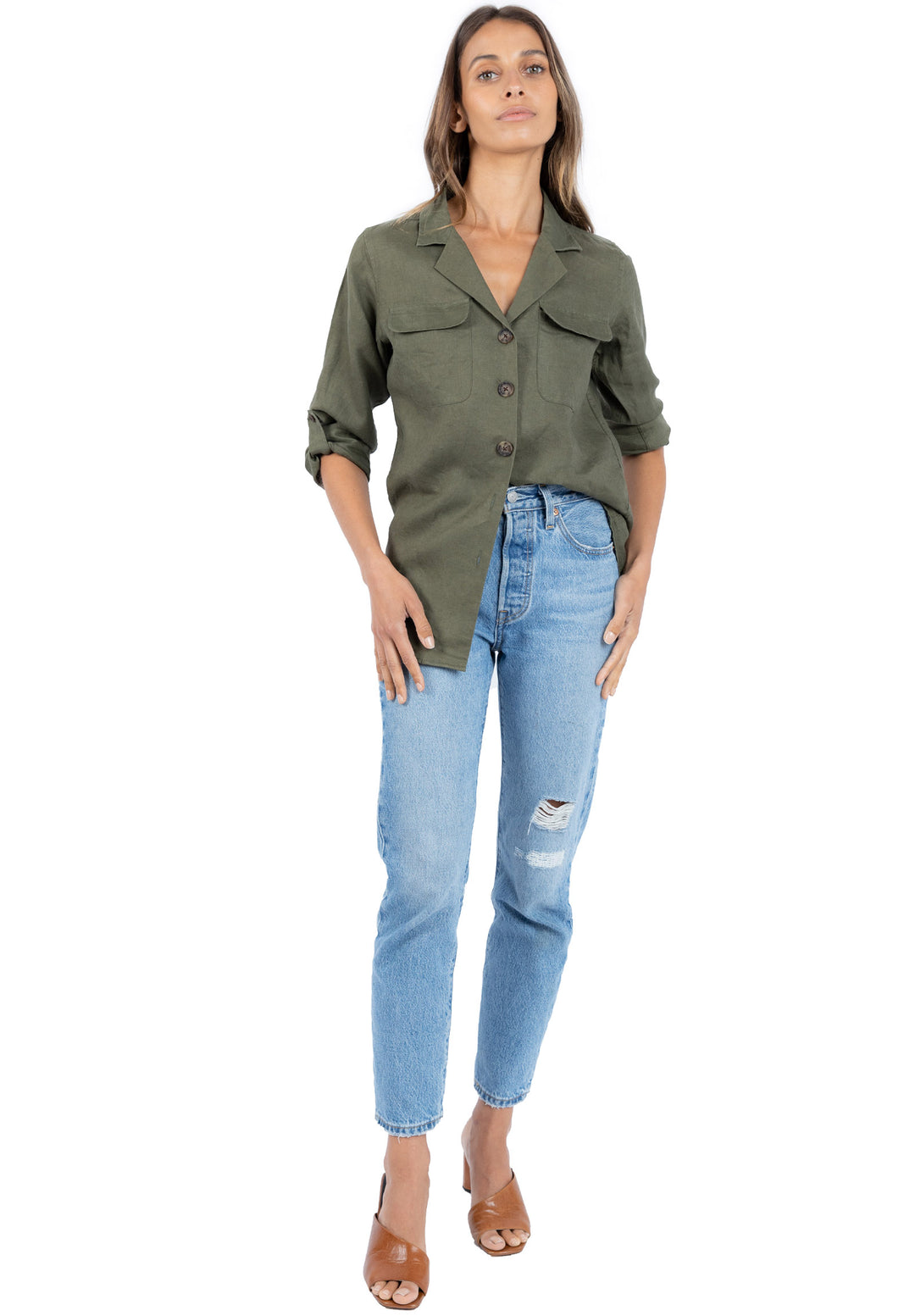 Revere Green, Relaxed Linen Shirt
