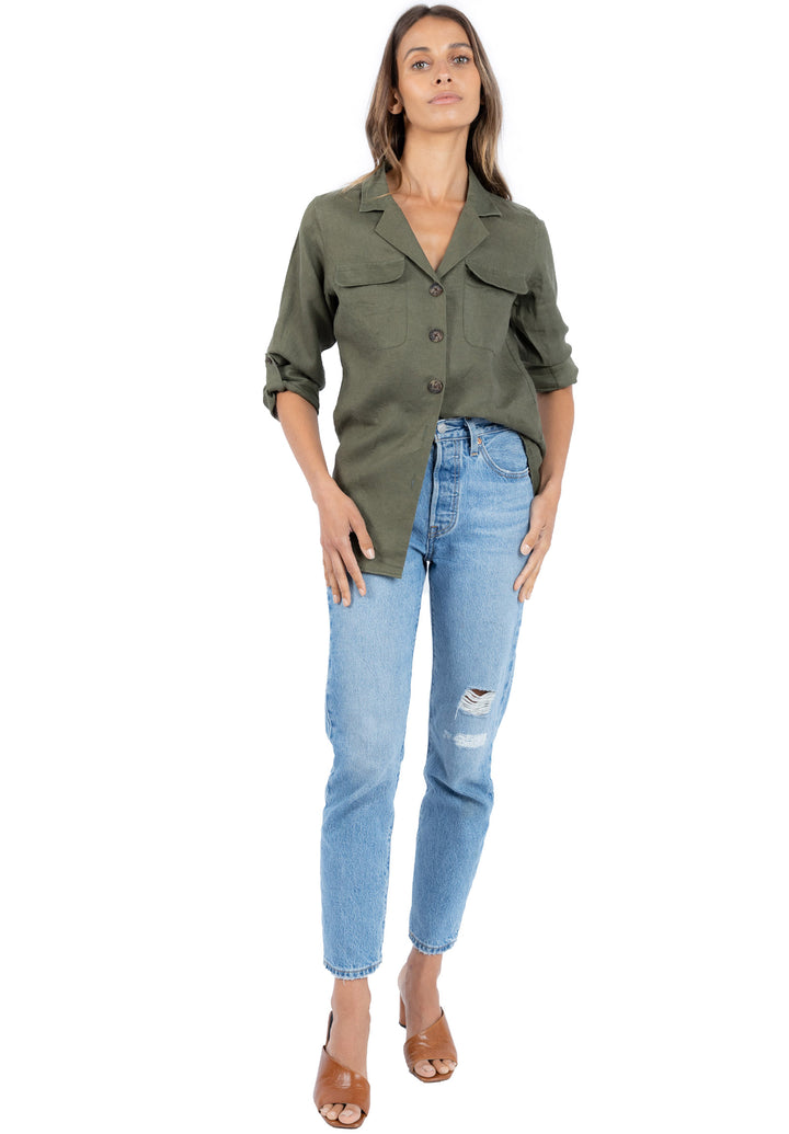 Revere Green, Relaxed Linen Shirt