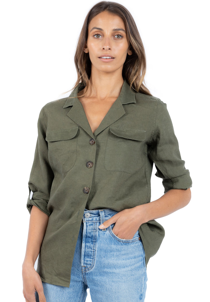 Revere Green, Relaxed Linen Shirt
