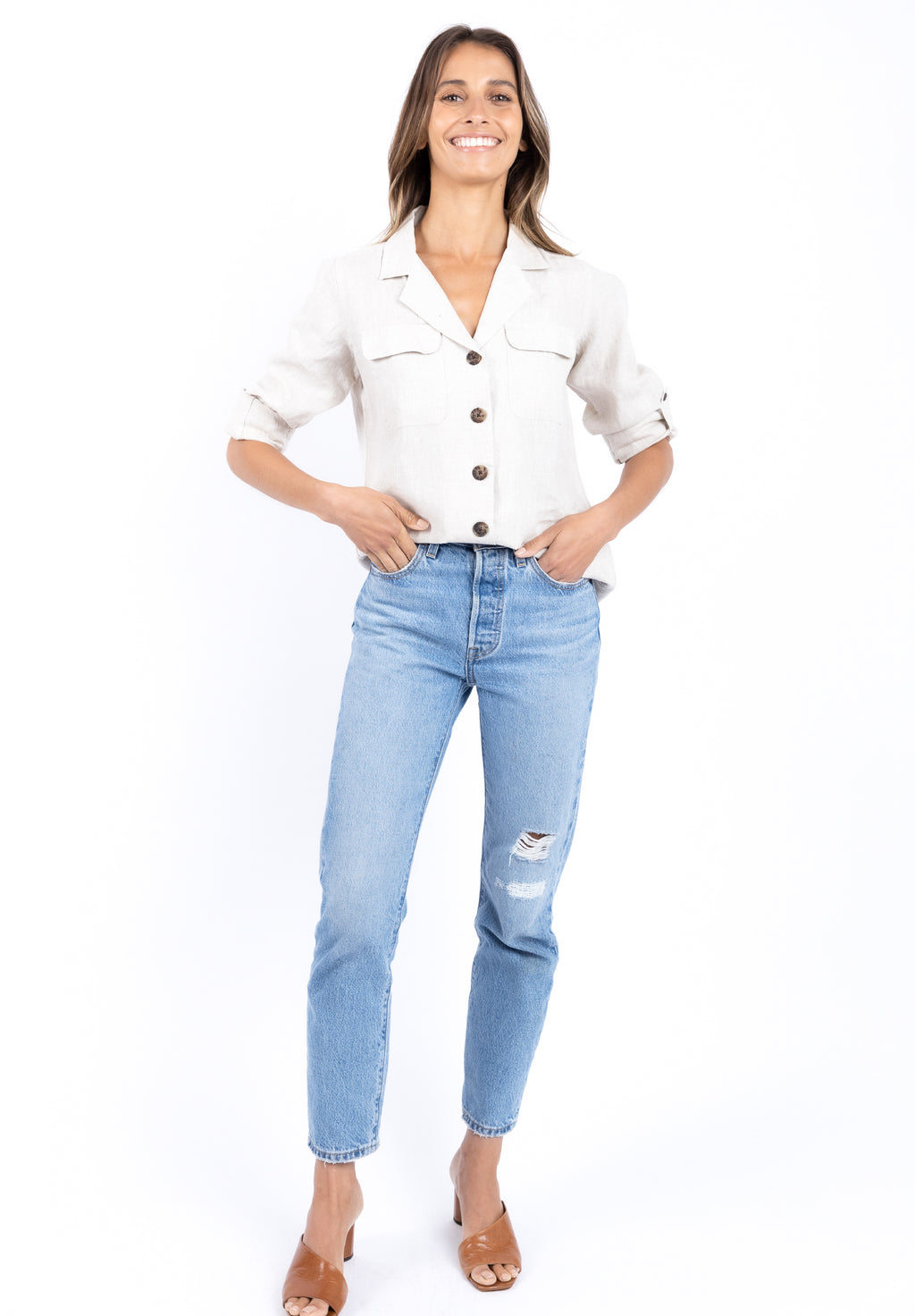 Revere White, Relaxed Linen Shirt