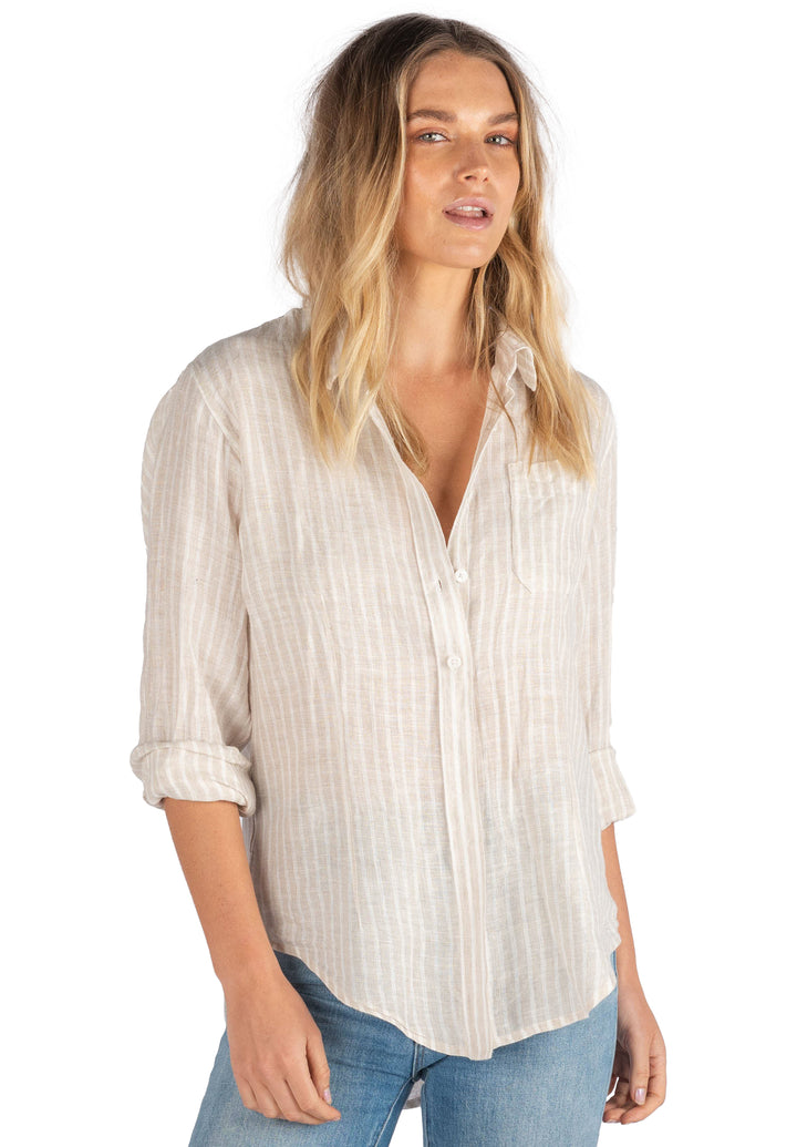 Rina Beige, Striped Linen Shirt
