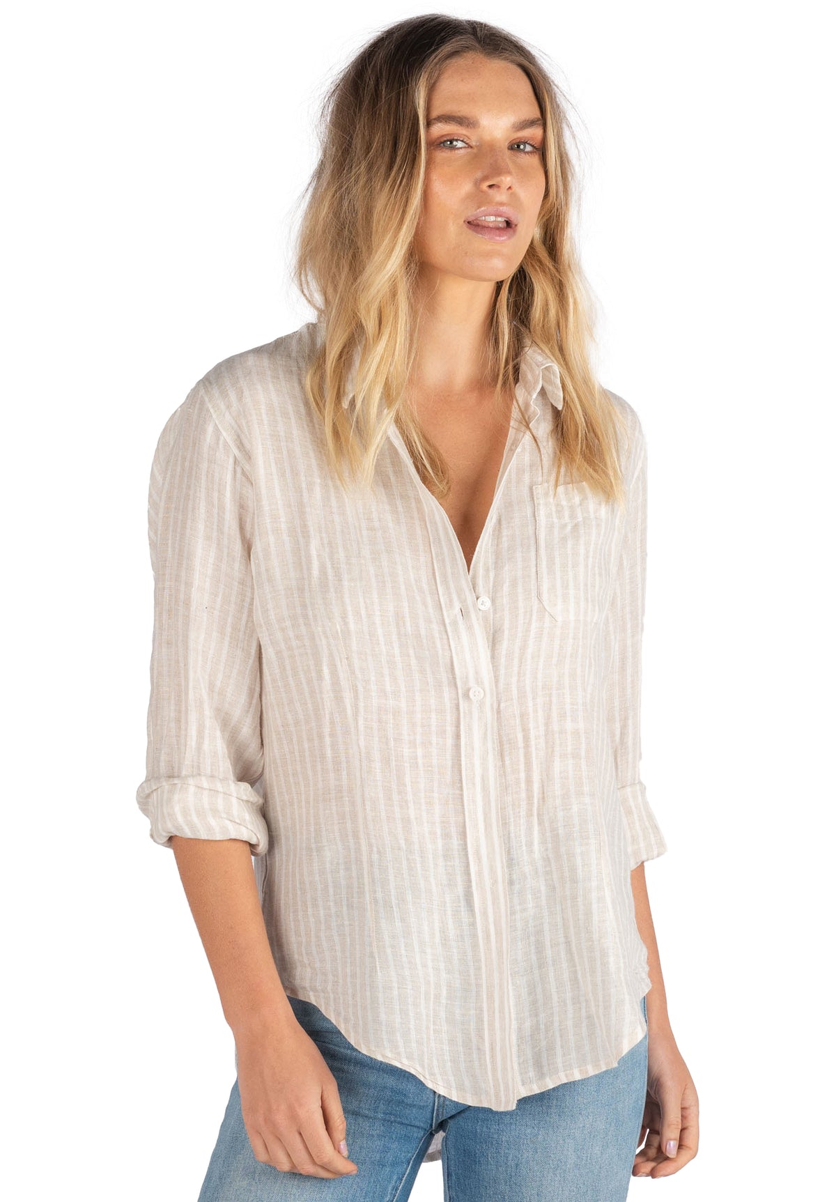 Rina Beige, Striped Linen Shirt