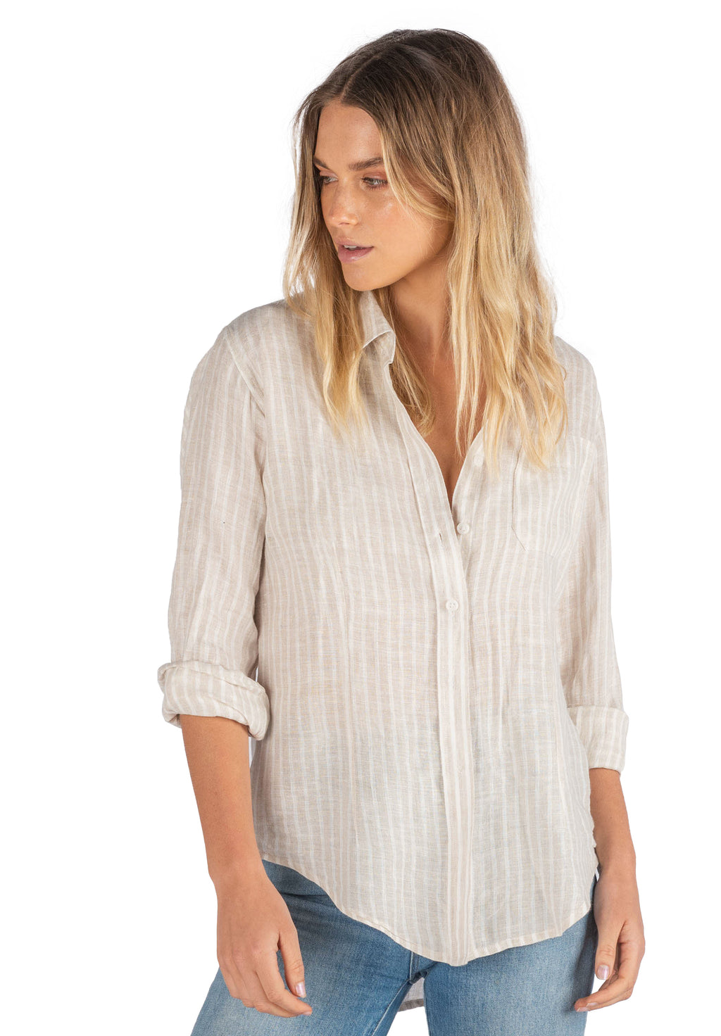 Rina Beige, Striped Linen Shirt