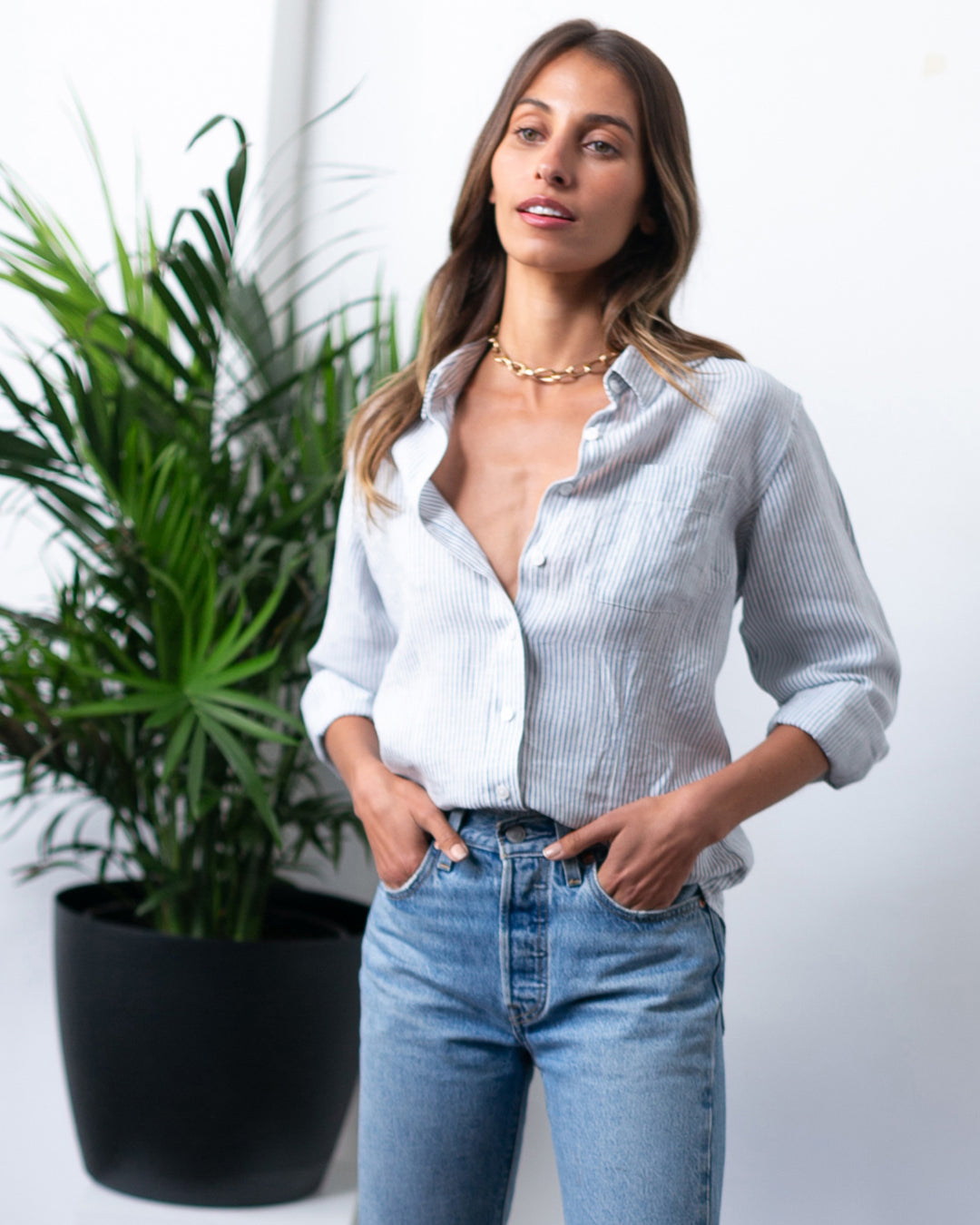 Rina Striped Linen Shirt by CAMIXA Online, THE ICONIC