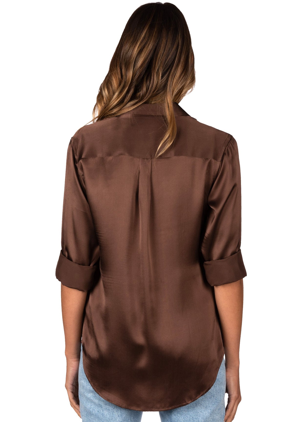 Satin Coffee Brown, Pure Charmeuse Silk Shirt