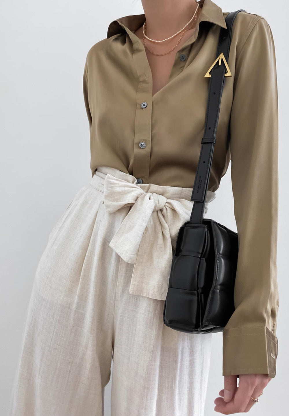Satin Dark Gold, Pure Charmeuse Silk Shirt