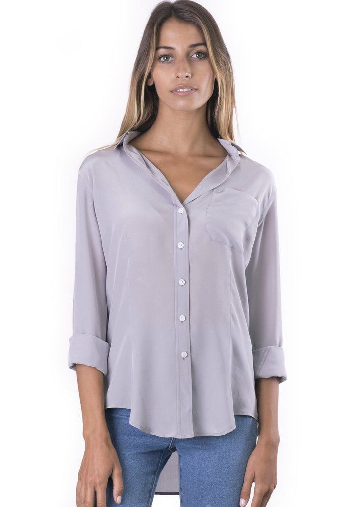 Seta Grey, Pure Crepe de Chine Silk, Slim-Fit Shirt