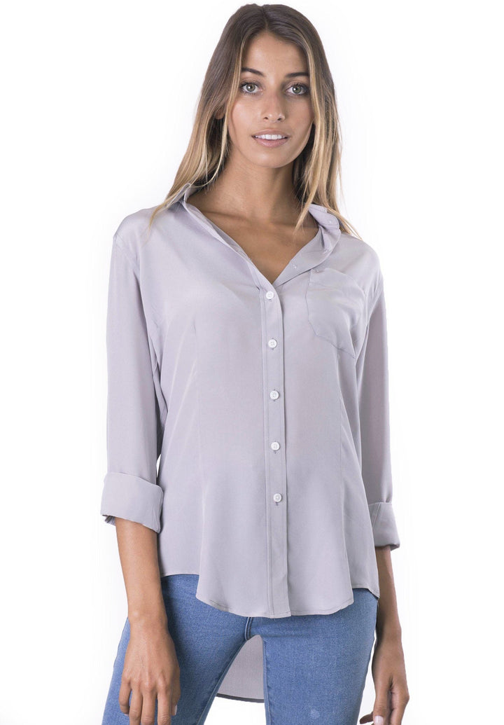 Seta Grey, Pure Crepe de Chine Silk, Slim-Fit Shirt