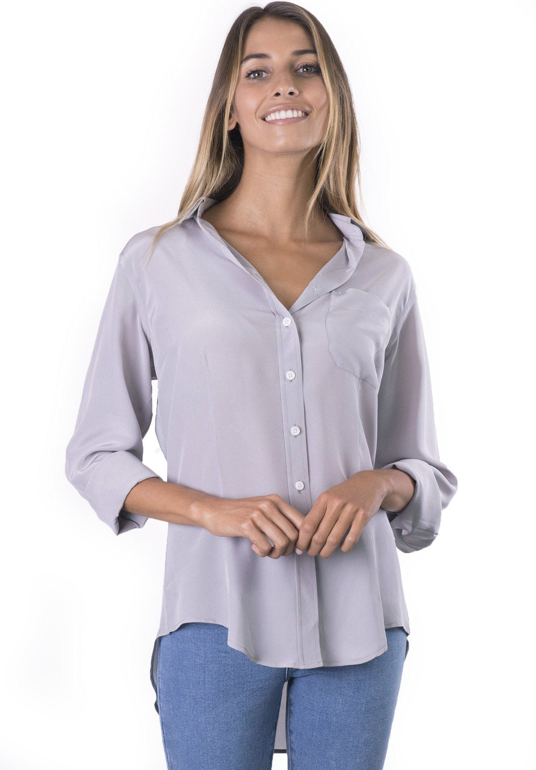 Seta Grey, Pure Crepe de Chine Silk, Slim-Fit Shirt