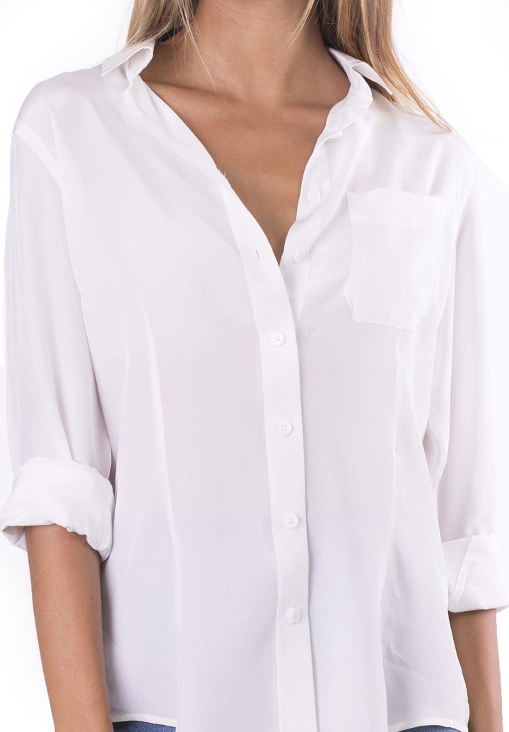 Seta White, Pure Crepe de Chine Silk, Slim-Fit Shirt