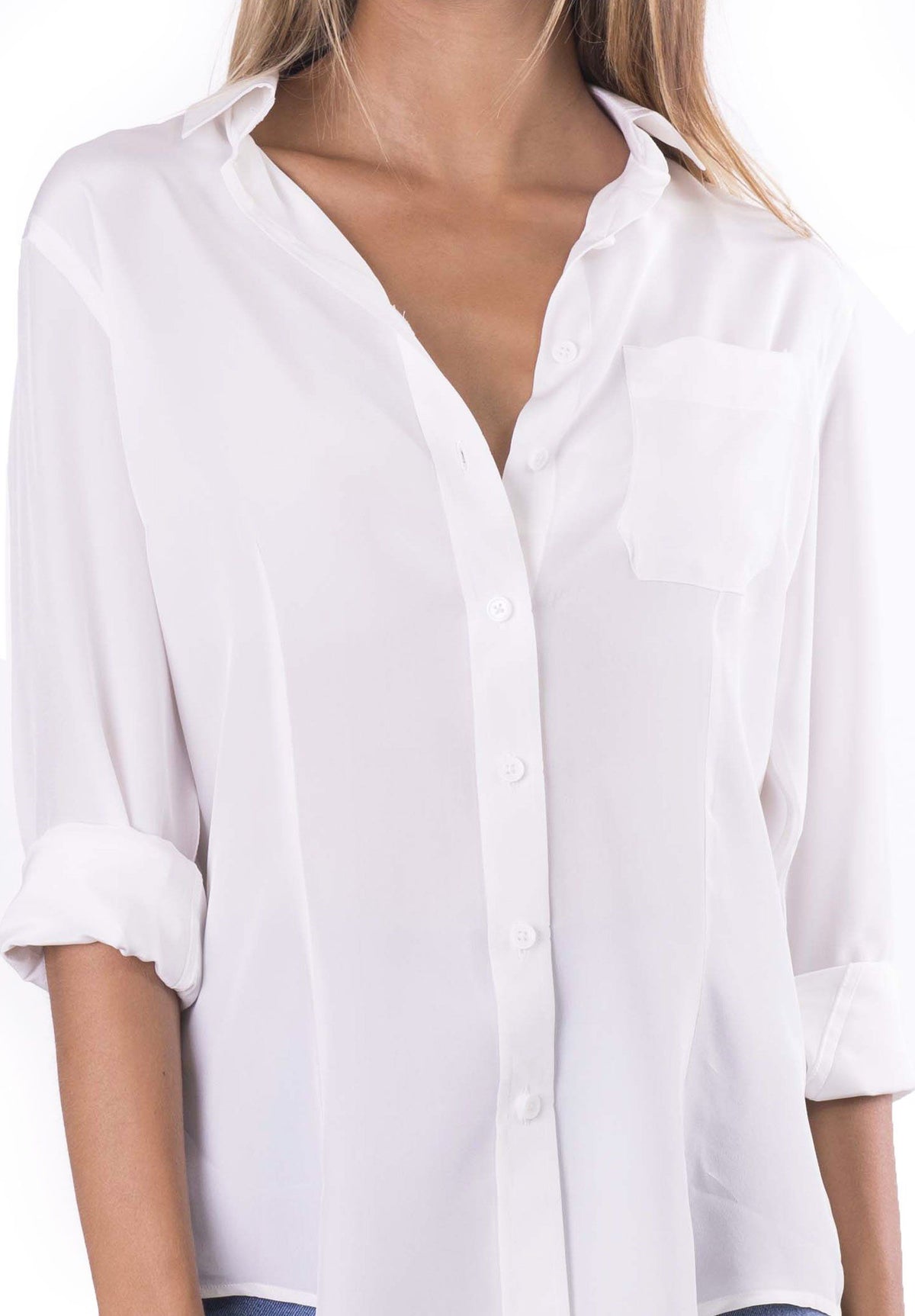 Seta White, Pure Crepe de Chine Silk, Slim-Fit Shirt
