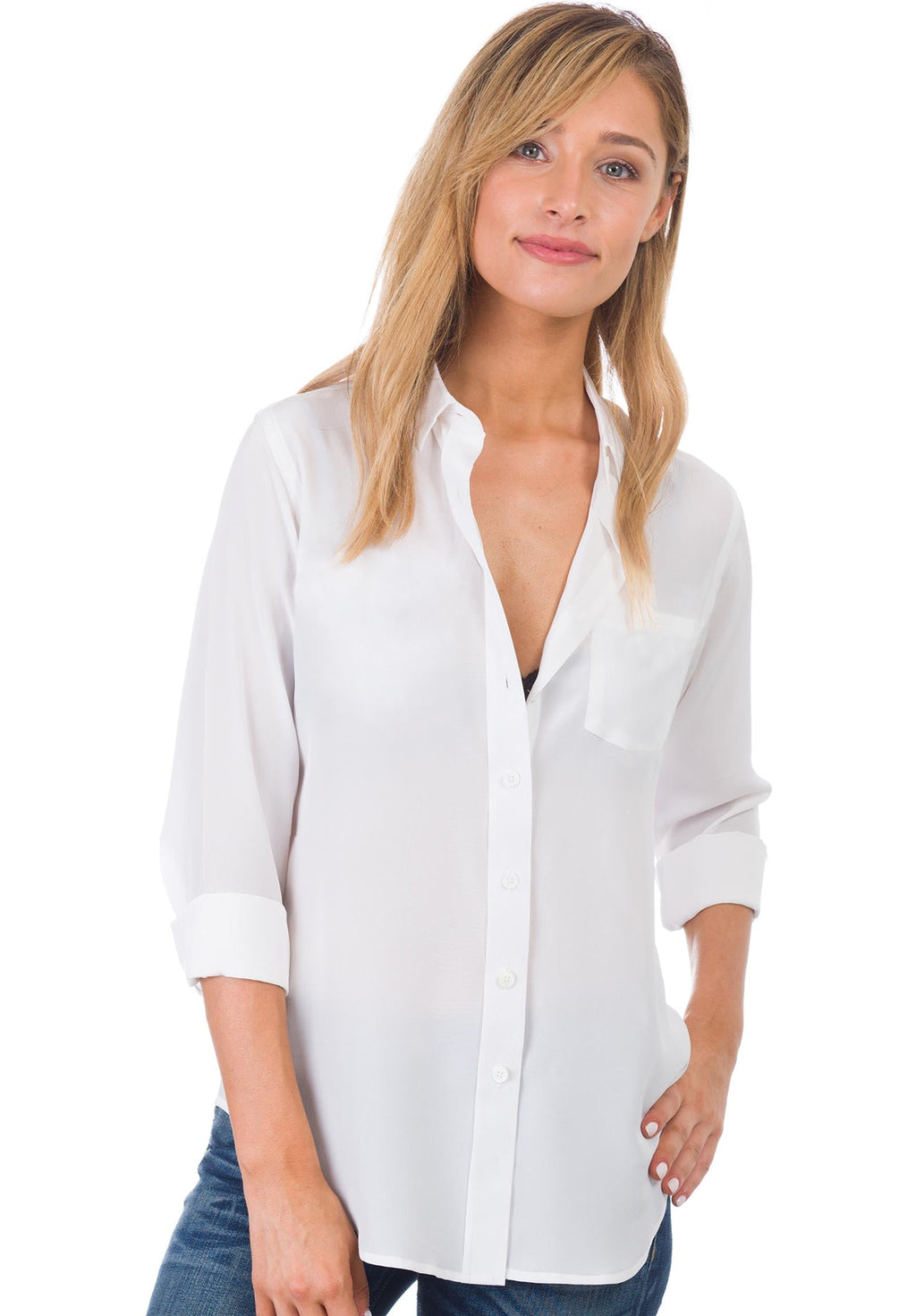 Seta White, Pure Crepe de Chine Silk, Slim-Fit Shirt