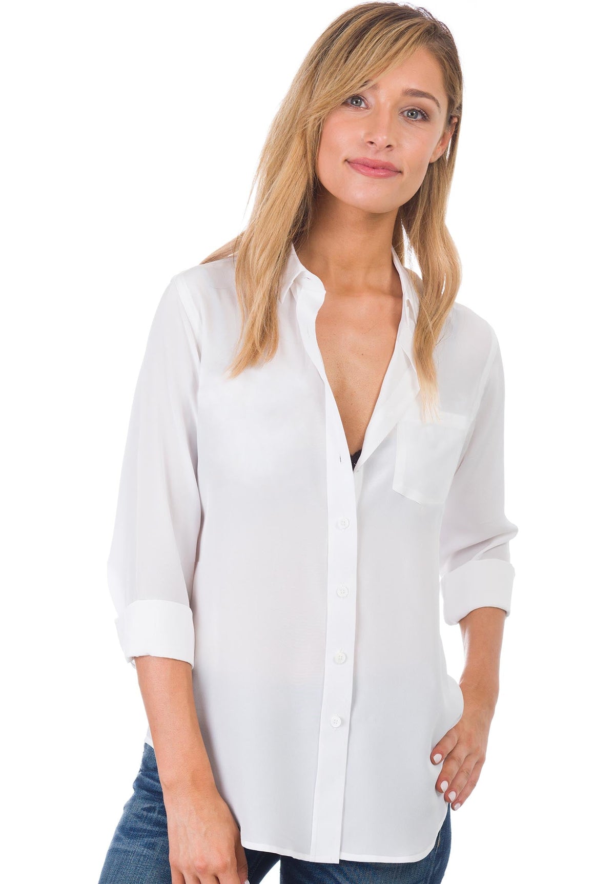 Seta White, Pure Crepe de Chine Silk, Slim-Fit Shirt