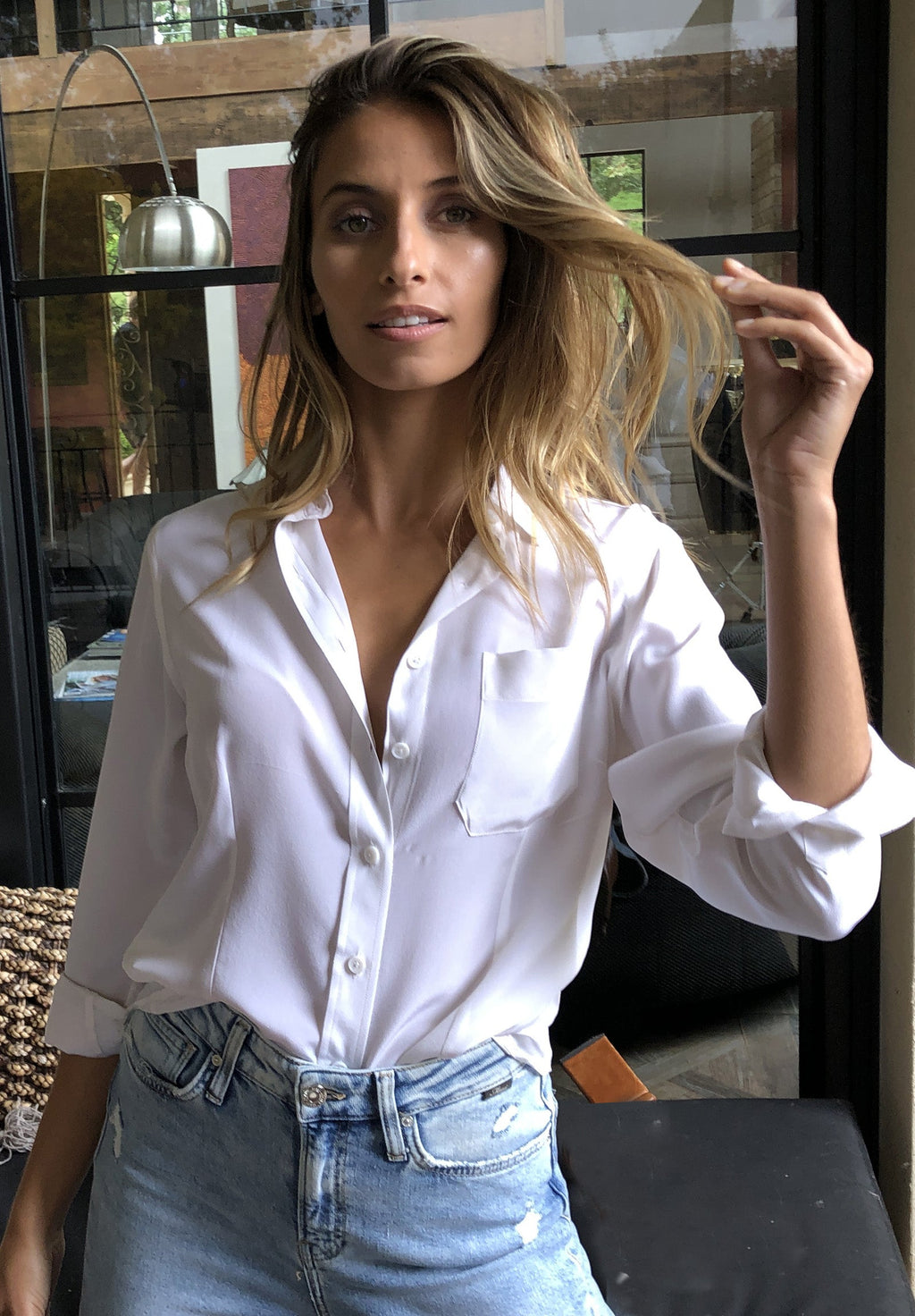 Seta White, Pure Crepe de Chine Silk, Slim-Fit Shirt
