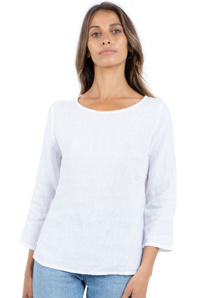 Teena Long Sleeve White, Linen T-Shirt