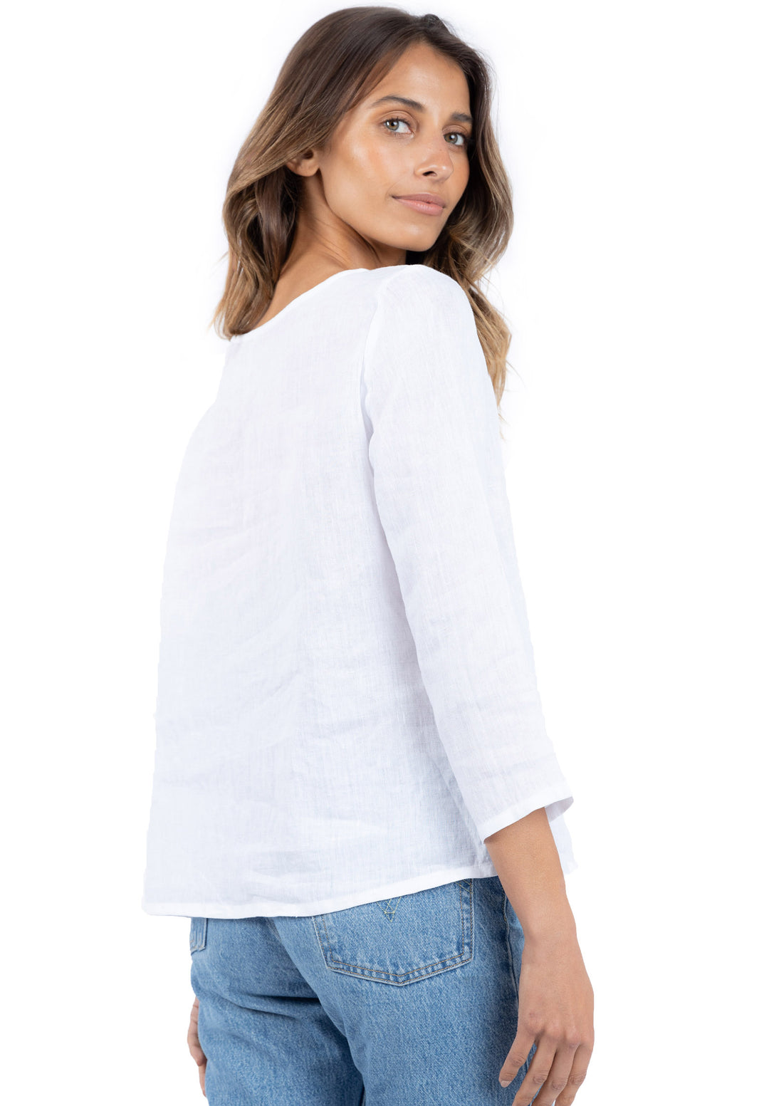 Teena Long Sleeve White, Linen T-Shirt