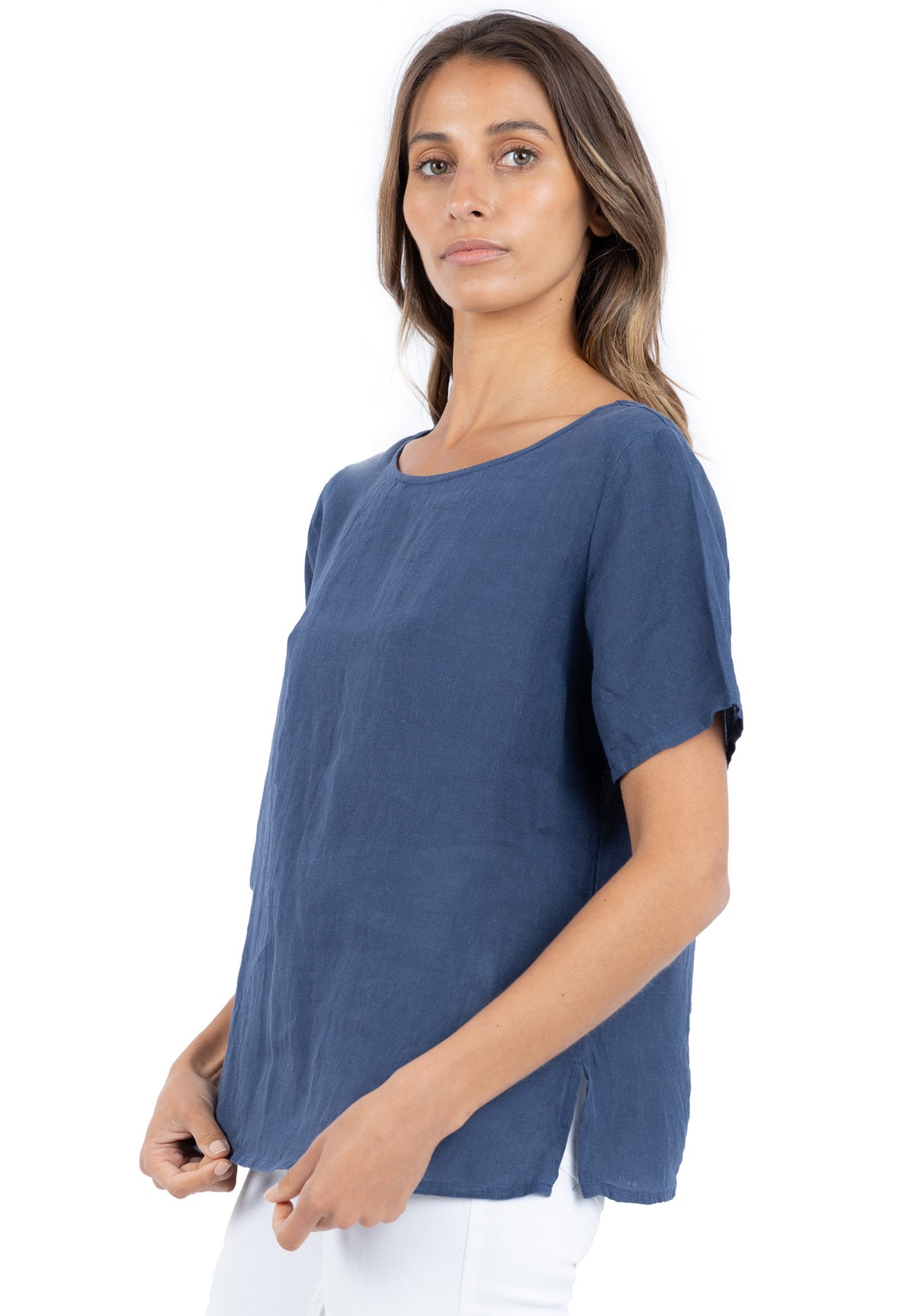 Teena Blue, Sand Washed Linen T-Shirt