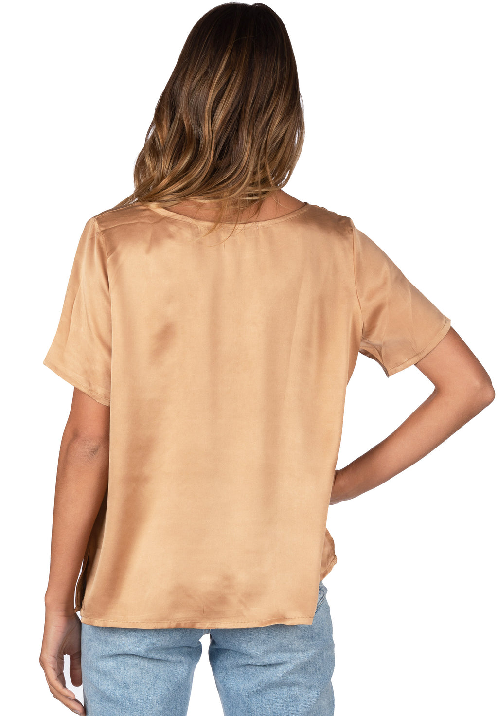 Teena Satin Tan, 100% Silk T-Shirt