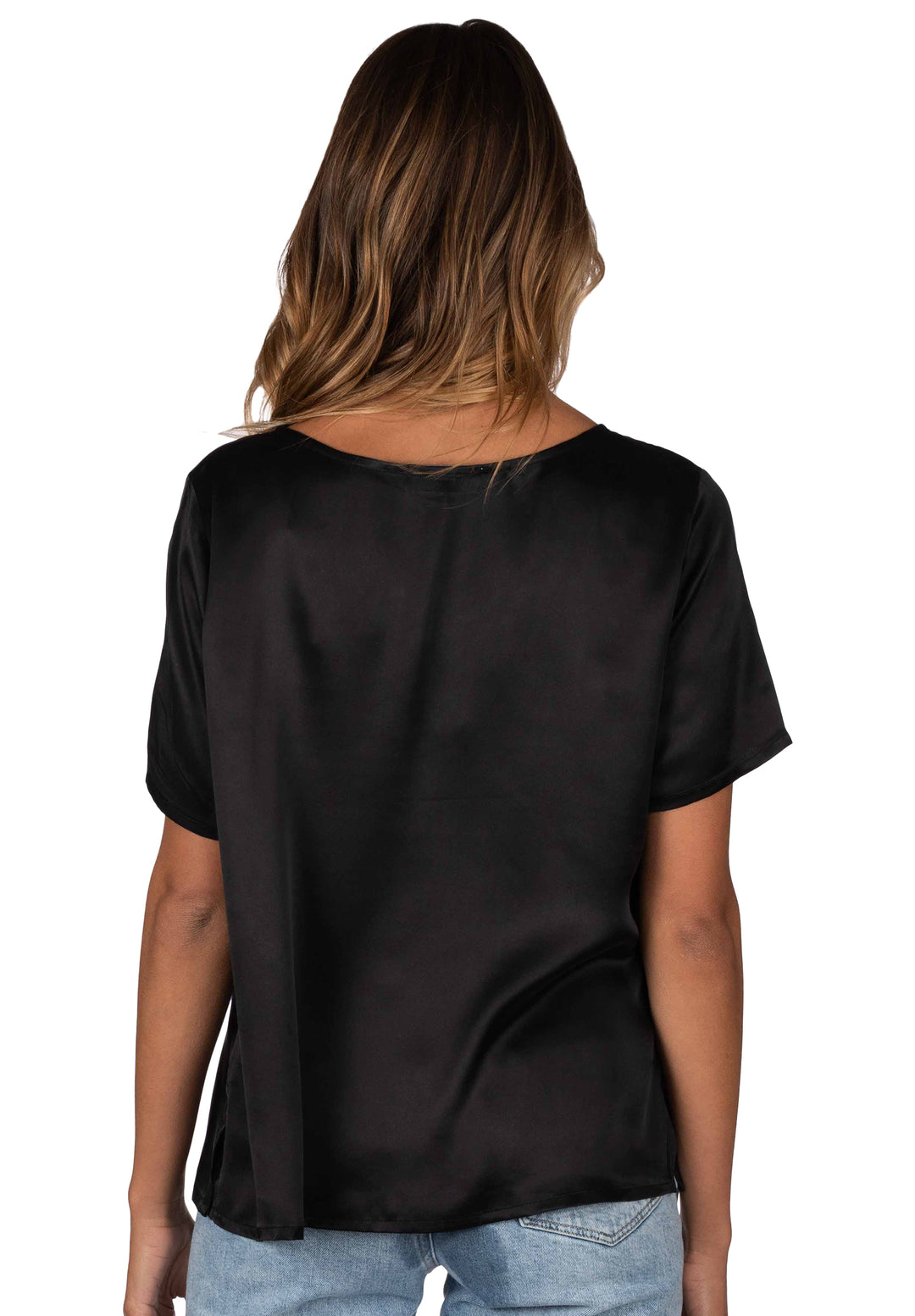 Teena Satin Black, 100% Silk T-Shirt