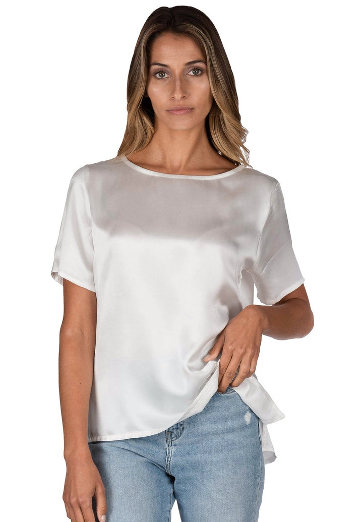 Teena Satin White, 100% Silk T-Shirt