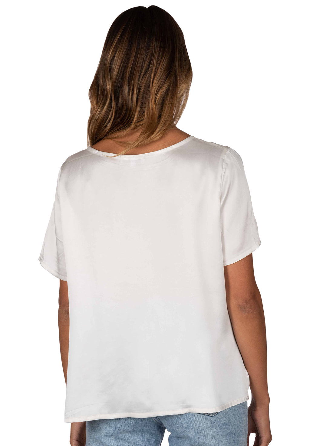 Teena Satin White, 100% Silk T-Shirt
