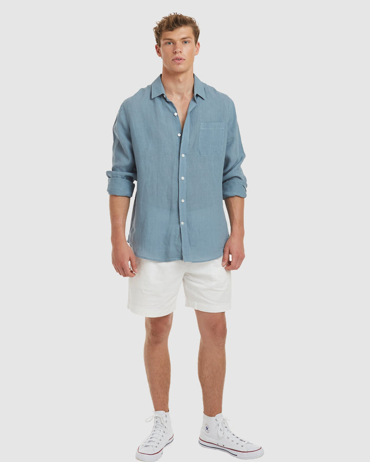 Tulum Dusk Blue Linen Shirt Long sleeve - Slim Fit
