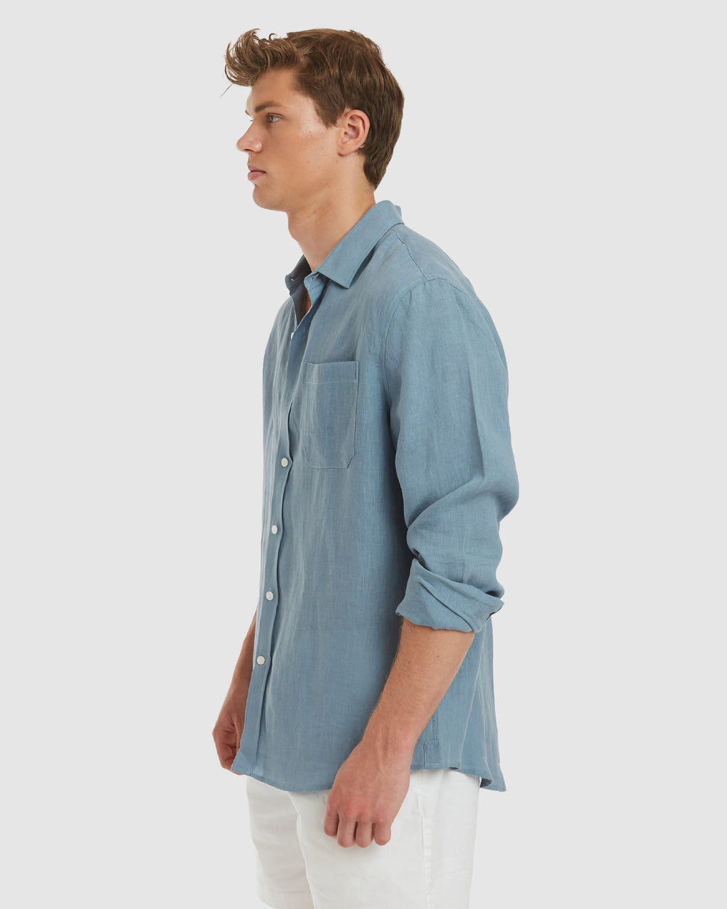 Tulum-Slim Dusk Blue Linen Shirt Long Sleeve