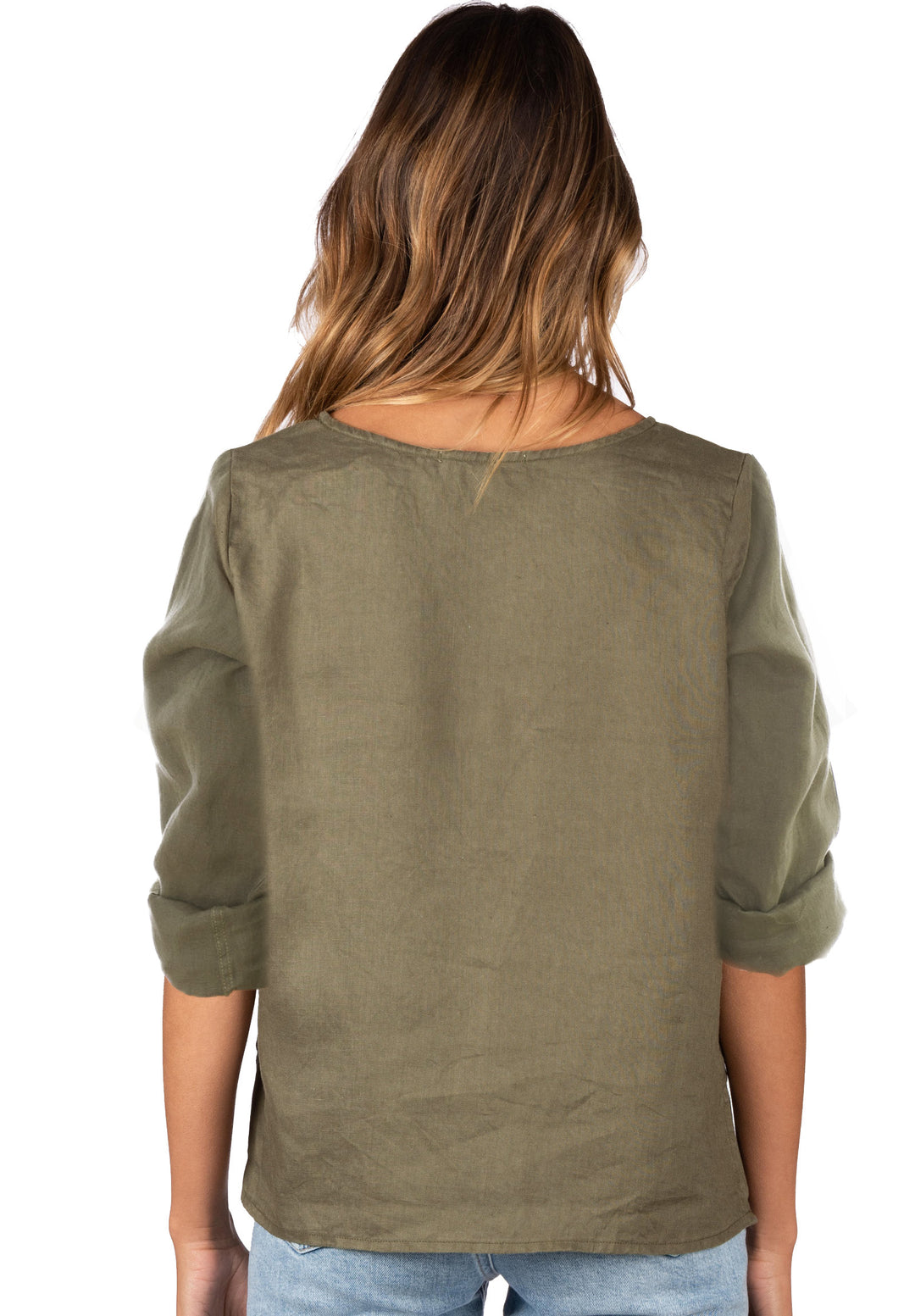 Teena Long Sleeve Green, Linen T-Shirt