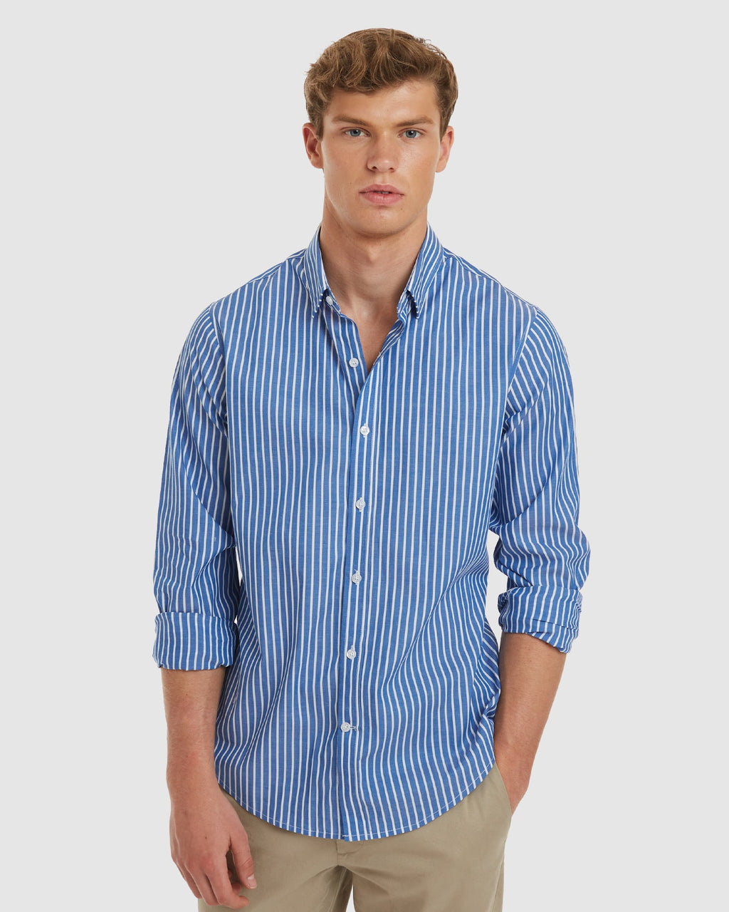 Vegas-Slim Blue Stripes Cotton Shirt