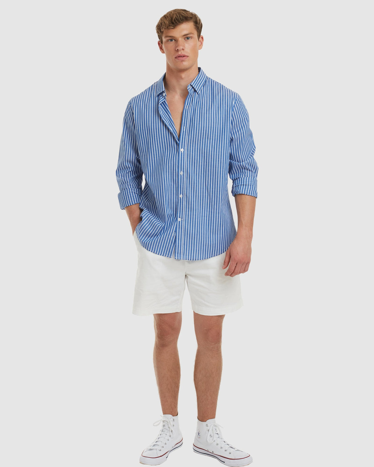 Vegas-Casual Blue Stripes Cotton Shirt