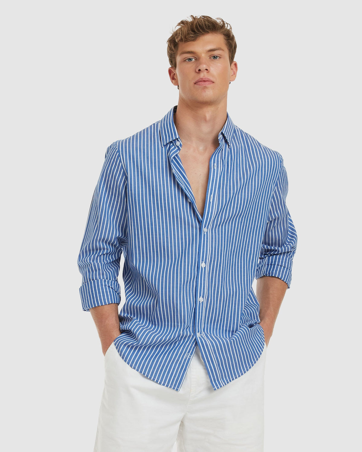 Vegas-Casual Blue Stripes Cotton Shirt