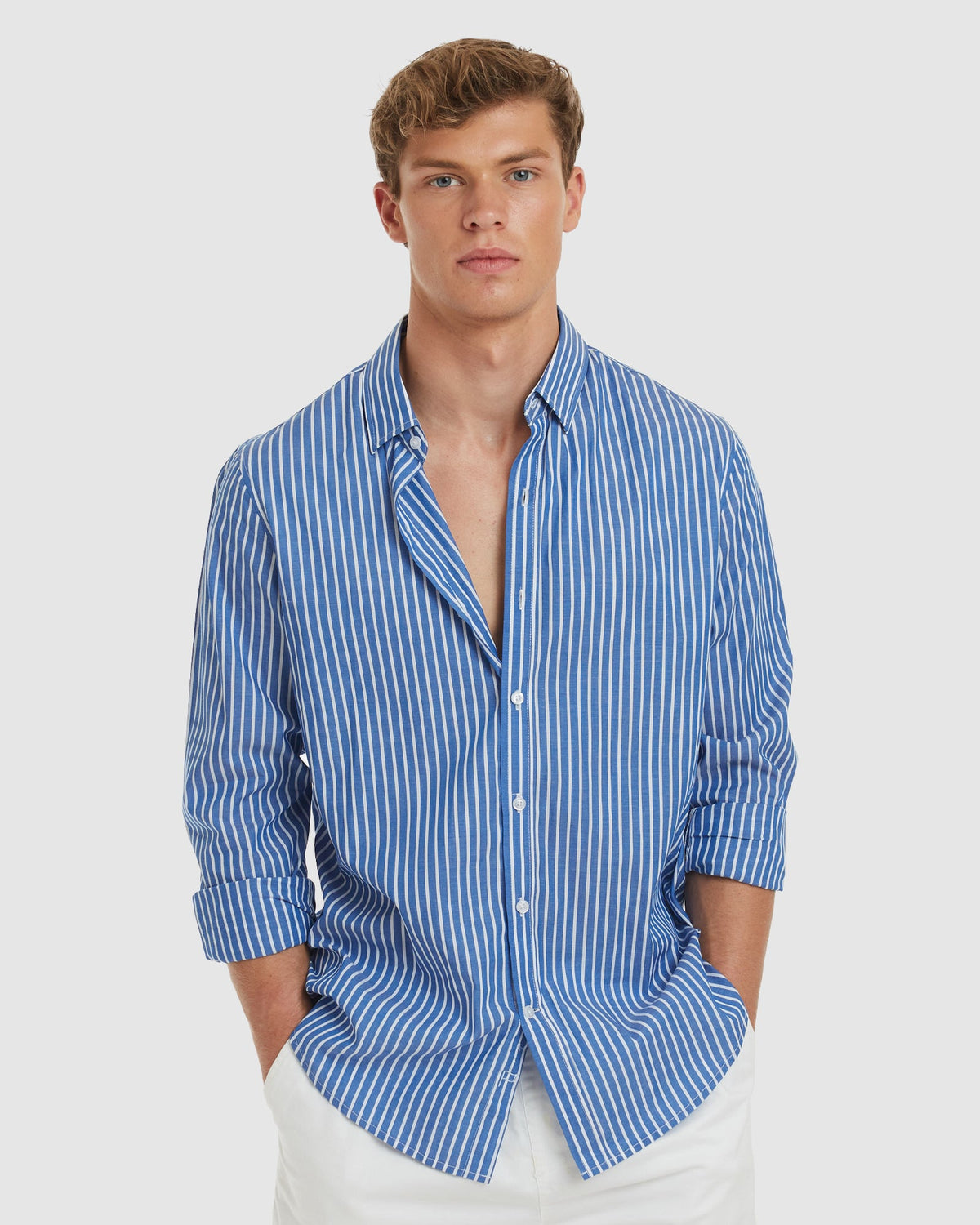 Vegas-Casual Blue Stripes Cotton Shirt